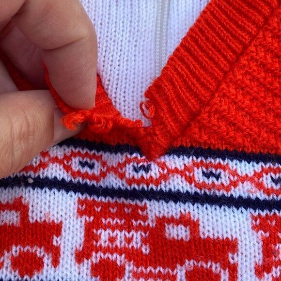 Vintage baby boys knit sweater crochet size 18 months red and white - Picture 5 of 7